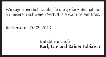 Traueranzeige von Else Tobiasch von Pegnitz-Zeitung